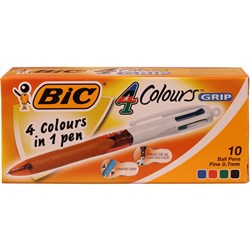 Bic 4 Colour Ballpoint Pen Retractable Fine 0.7mm Grip Barrel Box 10